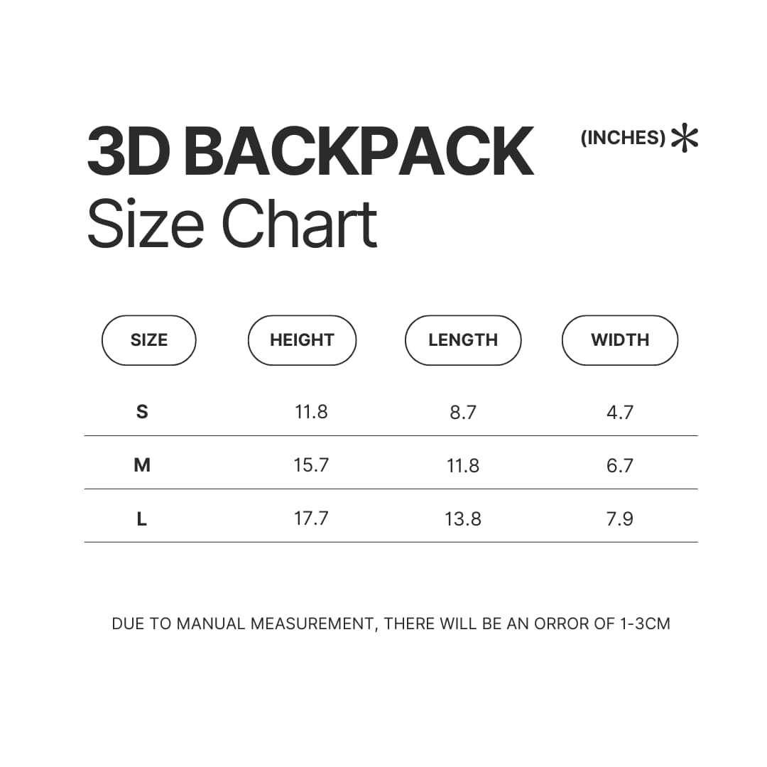 3D Backpack Size Chart - Cowboy Bebop Merch