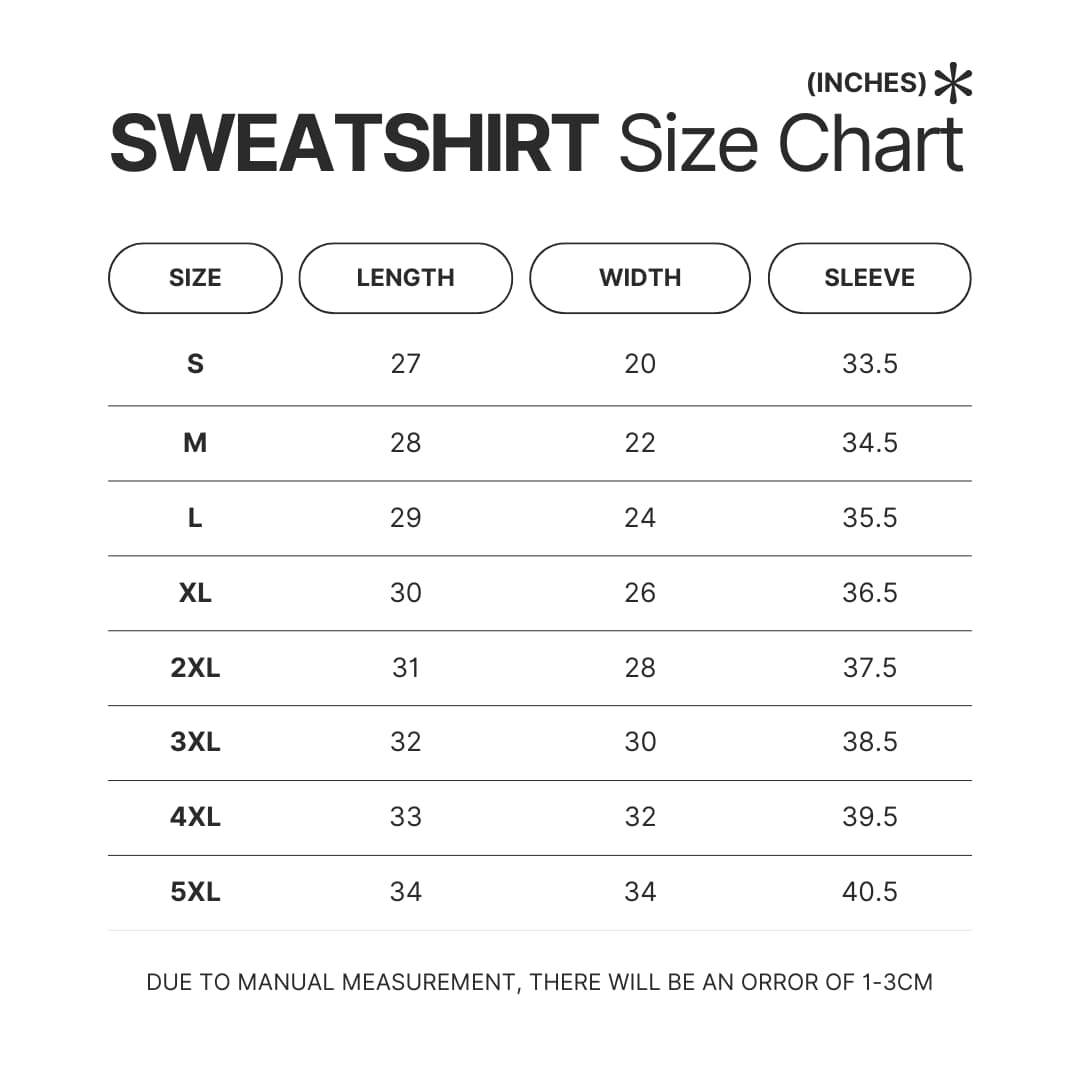 Sweatshirt Size Chart - Cowboy Bebop Merch