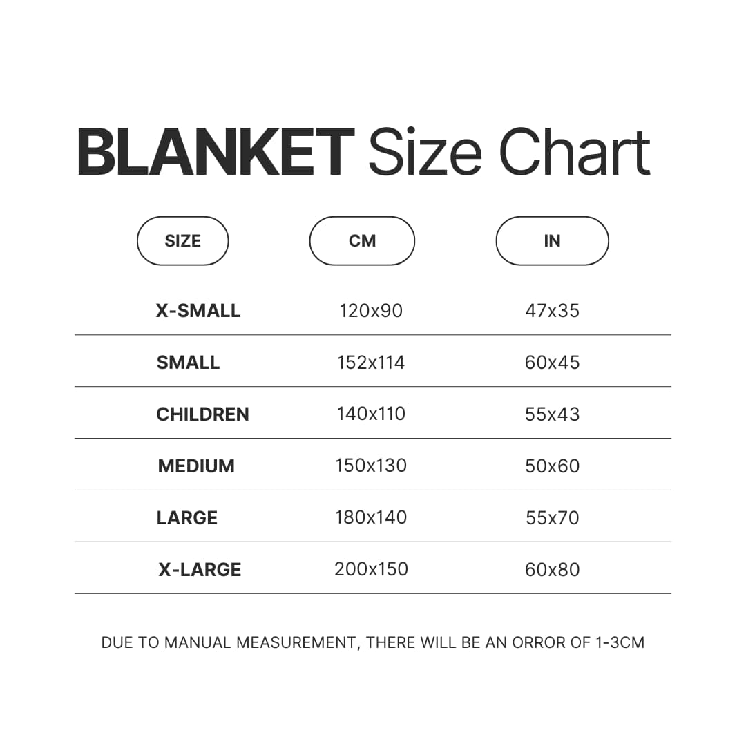 Blanket Size Chart - Cowboy Bebop Merch